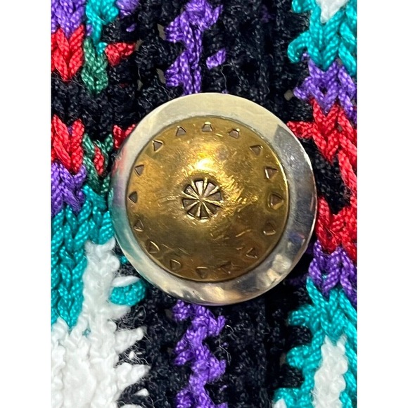 Vintage Felizzi Cardigan Sweater Size M Hand Loomed Southwest Aztec Buttons - Picture 5 of 16